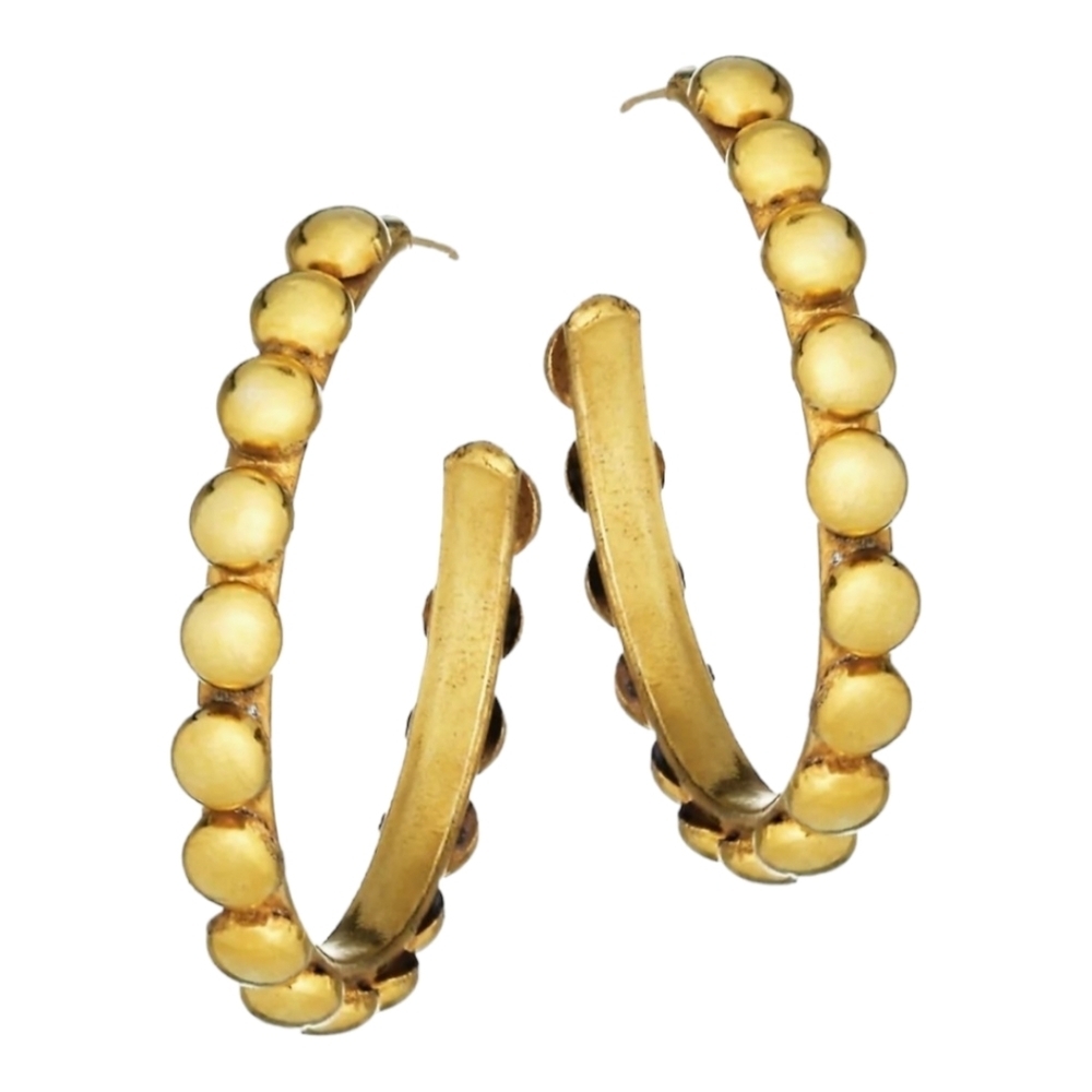 Sylvia Toledano Tribal Studded Hoop Earrings, Size 1.5", Goldtone